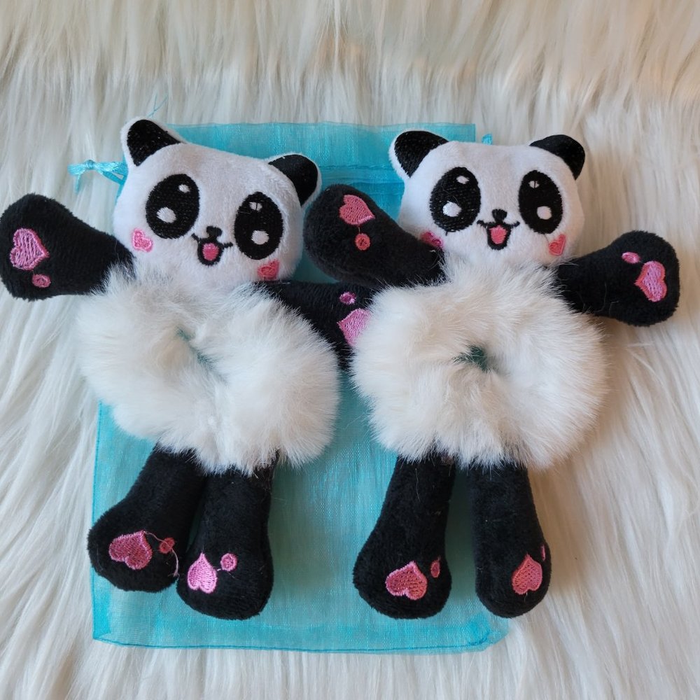 Set of 2 Plush Panda Scrunchies